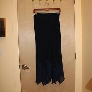 AB Studio Skirt with Stretch Waist, Sheer Zigzag Hem, Medium - Large, Dark Blue